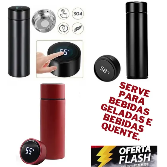 Garrafa Térmica com Termômetro Digital Aço Inox Bebidas Café 500ml