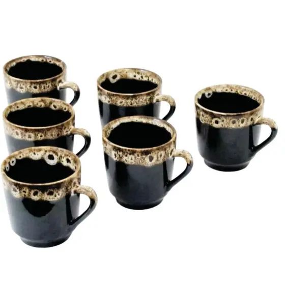 Conjunto de Xicaras em porcelana nobre Marrom de cafezinho Jogo com 06 peças