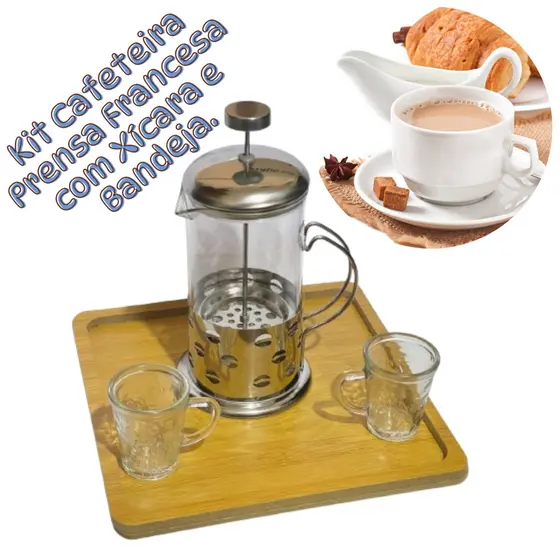 Cafeteira Prensa Francesa de Inox e Vidro Café Cremeira Chá Capuccino Cremoso 350 e 600ml