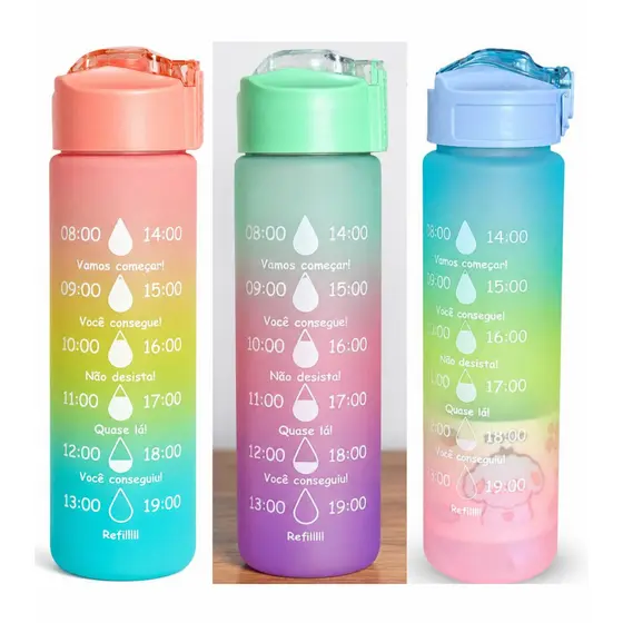 Garrafa Squeeze 990ml com Marcador de Horas Motivacional, Academia e Dia a Dia