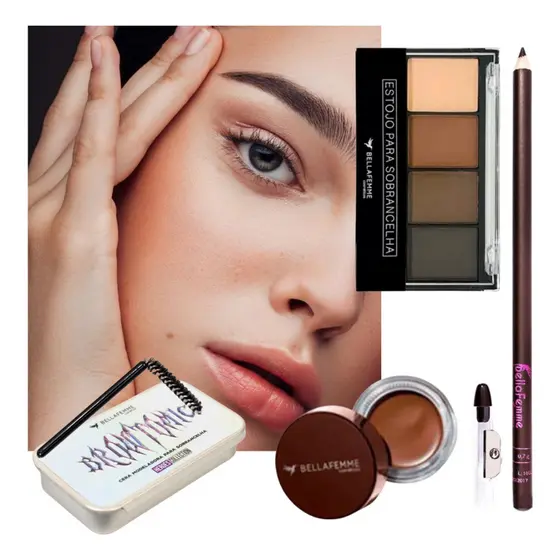 Kit De Sobrancelha Estojo De Sombra Primer Cera Lápis