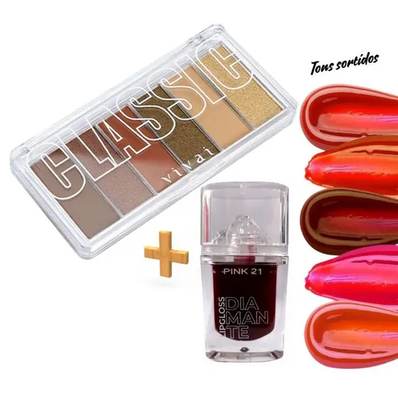 Kit Estojo De Sombras Classic Vivai + Lip Gloss Diamante