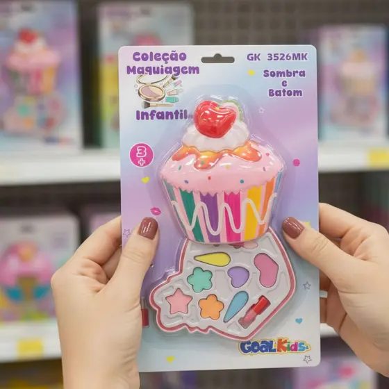 Maquiagem Infantil Estojo Cupcake Kit Sombras e Batom GoalKids