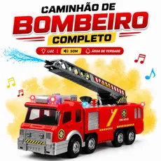 Caminhão Bombeiro Brinquedo Joga Água De Verdade Luz Som Sirene Musical Carrinho Bate Volta