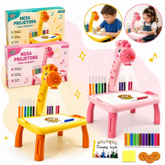Mesa Projetora Lousa Mágica Infantil Brinquedo de Desenhar Pintar Colorir Acompanha Desenho Projetor