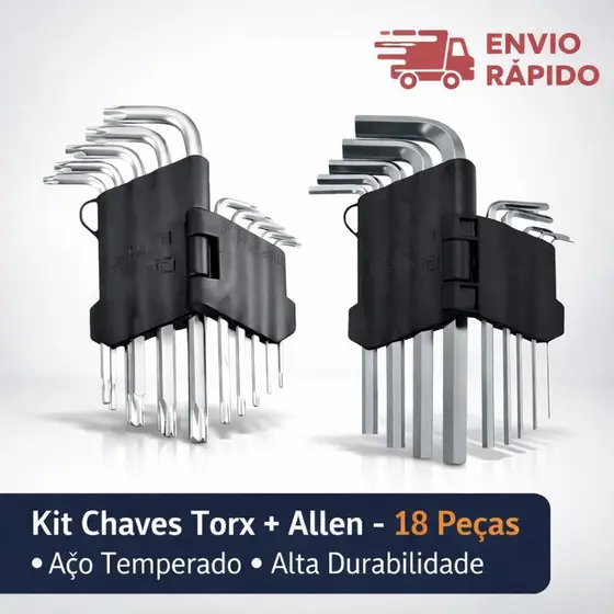 Jogo de Chave Torx + Jogo Allen Curta Kit com 18 Peças Torque e Allen T10 até T50