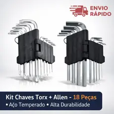 Jogo de Chave Torx + Jogo Allen Curta Kit com 18 Peças Torque e Allen T10 até T50