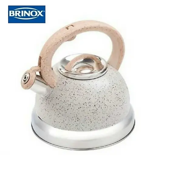 Chaleira Bule Inox Compatível com Fogões de Indução com Apito Roma Brinox 2,7L - Vanilla, Verde, Inox e Areia