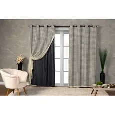 Cortina Blackout Prata com Voil Xadrez – Vários Tamanhos e Cores para Sala, Quarto e Porta-Balcão
