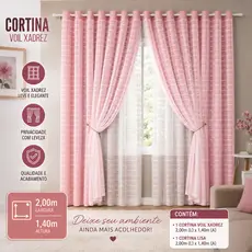 Cortina Com Blackout 2,00m x 1,40m PVC c/ Tecido Voil Xadrez Varias Cores Janela Quarto Sala