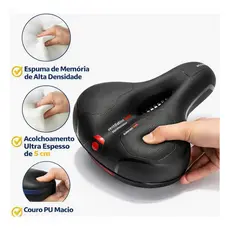 Selim Banco Vazado Anatômico Largo Bicicleta Gel Super Confortável Fita Refletiva P/ Bike MTB 2 Mola