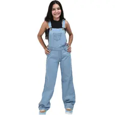 Jardineira Jeans Infantil Juvenil 8 ao 16 Anos Menina Macacão Calça Comprida com Alça