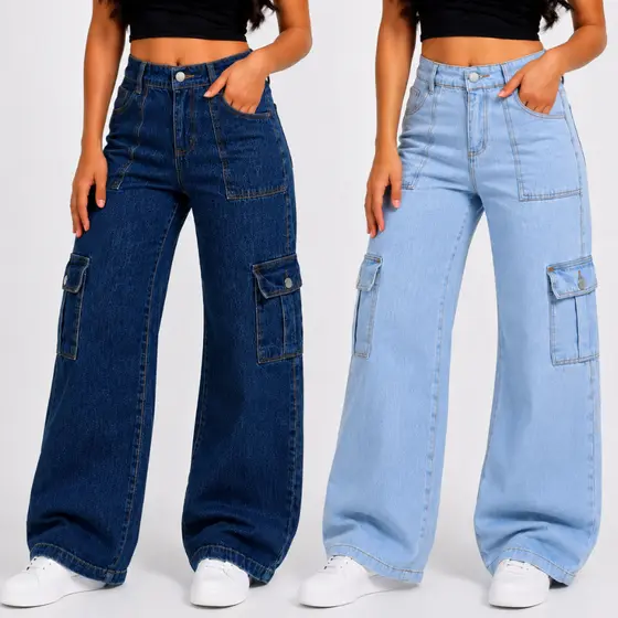 KIT 2 Calças Cargo jeans juvenil feminina