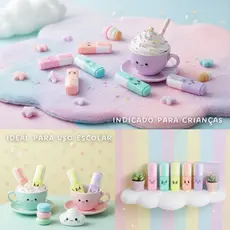 Caneta Marca Texto Mini Kit c/ 6 Unidades Tom Pastel Escolar