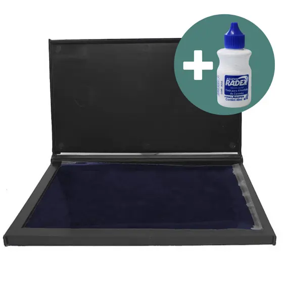 Almofada Carimbo Pequena N3 Azul Com Tinta Refil Radex