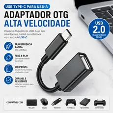 Cabo Adaptador OTG USB para Tipo C Mouse Teclado Pendrive 2.0