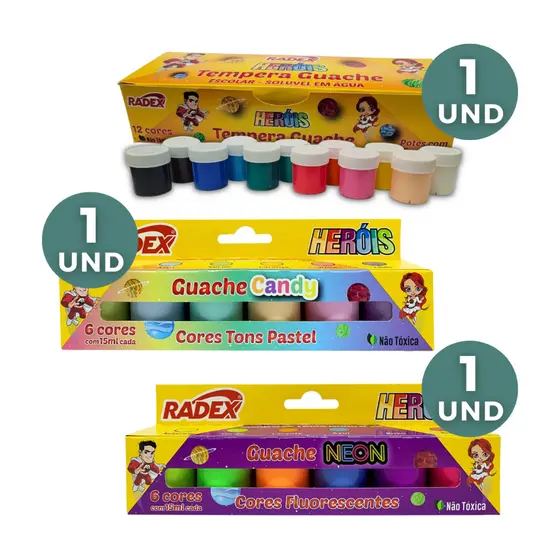 Kit 3 Tinta Tempera Guache Diferentes 15ml Volta as Aulas