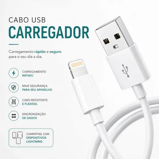 Cabo Carregador Compatível Com Iphone USB USB-C Turbo - Escolha Seu Kit