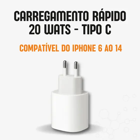 Carregador Fonte 20w PD Turbo Rápido Compatível Com iPhone USB C