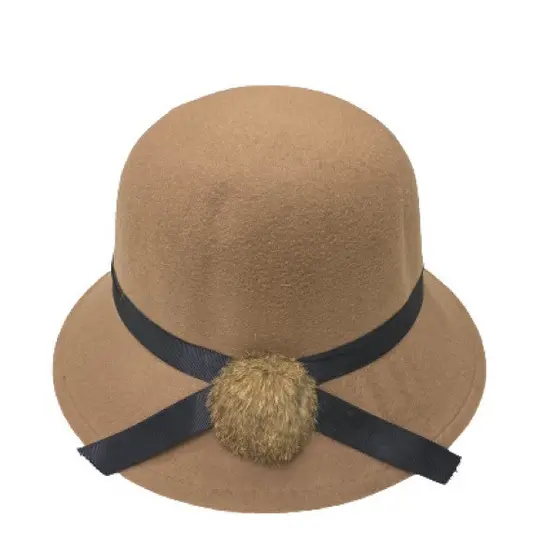 Chapéu Feminina Cloche Retro Inglesa Feltro La Inverno feltro com pom pom