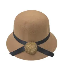 Chapéu Feminina Cloche Retro Inglesa Feltro La Inverno feltro com pom pom