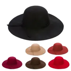 Chapéu Floppy Feminino Feltro Com Laço Aba Maleável Outono Inverno