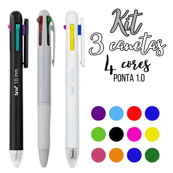 Kit 3 Canetas Esferográficas Troca Cores Patel Neon Básicas
