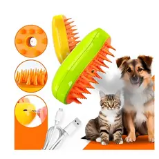 Escova A Vapor 3 Em 1 Autolimpante Massagem De Cães E Gatos De Estimação Remoção De Pêlos