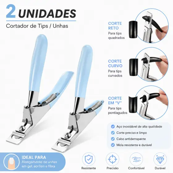 Kit 2 unidades Alicate Cortador De Unhas Postiças e Tips Profissional