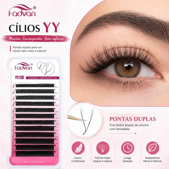 Cílios Fadvan YY Extensões De Cílios Em Forma De 0.07 D Tamanho Individual Ou Mix Volume Brasileiro Egipcio