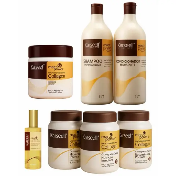 Kit Karseell Premium 7 Itens Cronograma Capilar Shampoo 1L Condicionador 1L Máscaras 500g Óleo 50ml