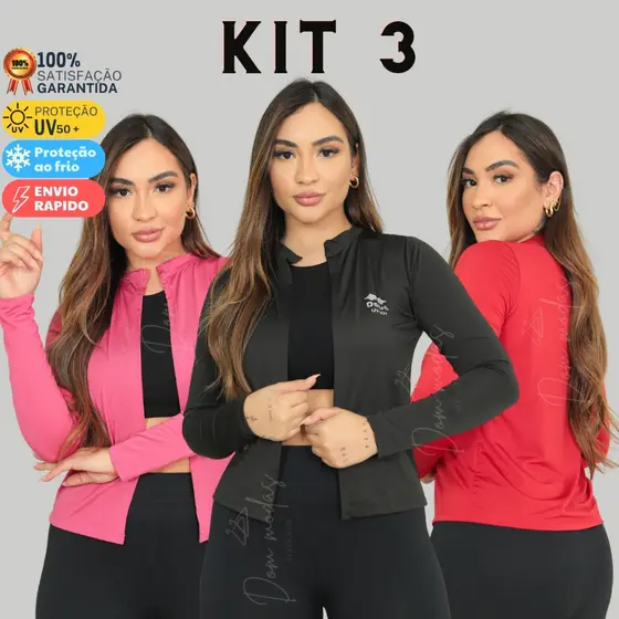 Kit 3 Casaquinhos Femininos Leves Proteção Solar UV50+ Academia