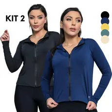 Kit 2 Casaco Blusa Treino Proteção Solar Uv Academia Ziper