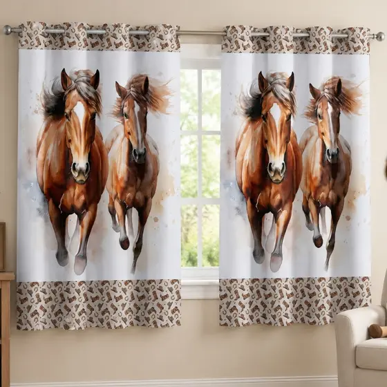 Cortina Estampada Decorativa Cavalos 2,00 x 1,50 Exclusiva (Decoração, Quarto, Sala)
