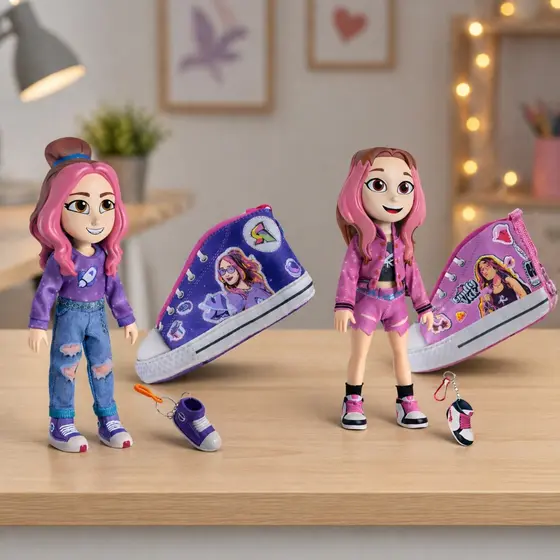 Boneca Emilly Vick e Boneca Katlen Turma Dos Rosa Com Chaveiro e Bolsa Tênis - Nova Brink