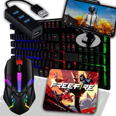 Kit Mobilador Gamer Barato RGB 6 Itens Para Celular Mouse Teclado Mecanico Mouse Pad Tripé HUb USB
