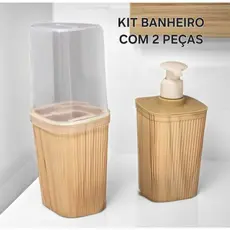 Kit Banheiro Com Porta Sabonete Liquido + Porta Escova Pasta Luxo Premium Moderno E  Pratico Lavabo  Higienico