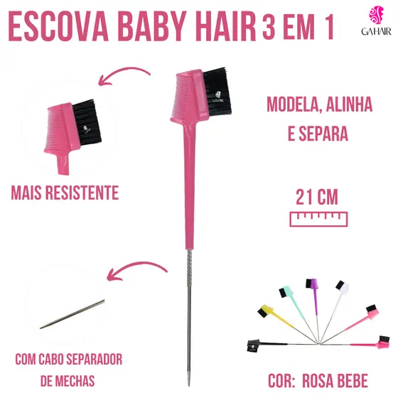 Escovinha/Pente 3 em 1 Para Cabelos/ Barba e Penteados Com Cabo de Aço
