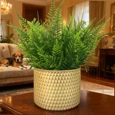 Arranjo Folhagem Artificial Vaso Rattan Decoração Centro de Mesa