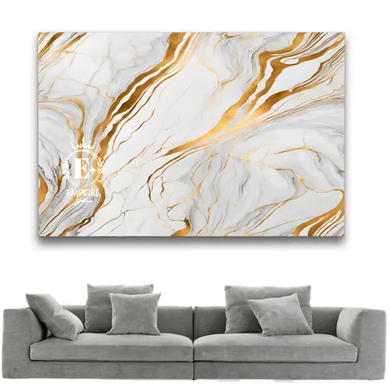 Quadros Decorativos Mármore Branco Linha Gold Dourado Luxo Marmorizado Quadro Grande 110x70 Sala