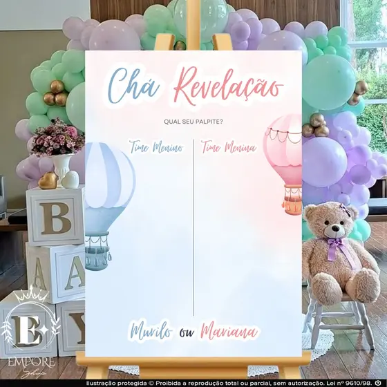 Quadro Placa Decorativa Chá Revelação Balão Menino Ou Menina Festa Recepção