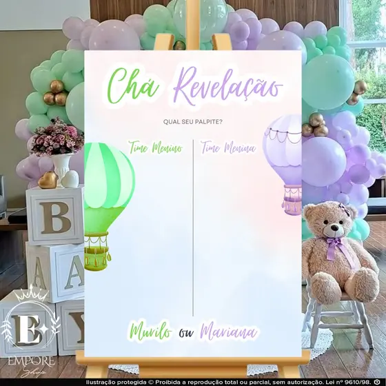 Quadro Decorativo Chá Revelação Balões Menina ou Menino Qual Seu Palpite?