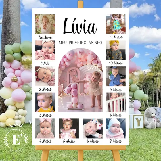 Quadro Personalizado Ensaio Bebe 12 meses Aniversario 1 Ano Quadro Mdf