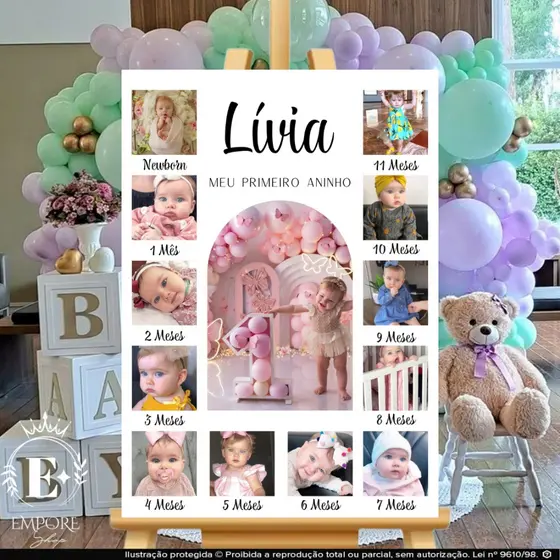 Quadro Recepção Aniversário Primeiro Ano 12 Meses Personalizado Com Foto