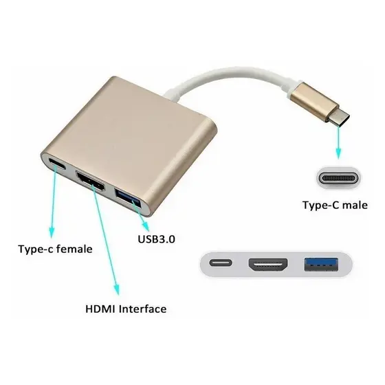 CABO ADAPTADOR TYPE C MACHO PARA TYPE C FEMEA USB 3.0 E HDMI
