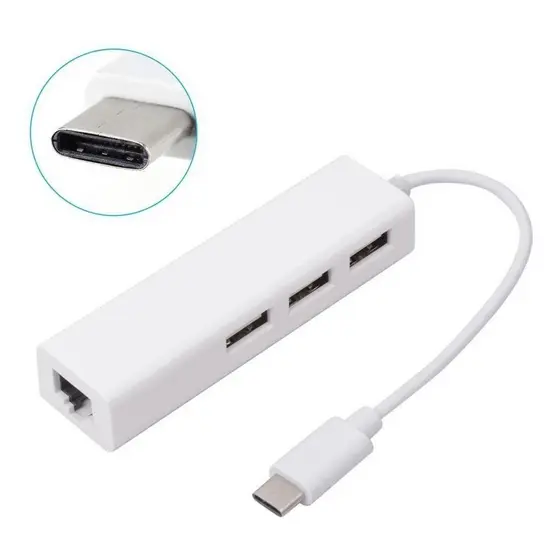 HUB 3 PORTAS USB-C TYPE-C PORTA RJ45 3.0 PARA CELULAR TABLET SMARTPHONE NOTEBOOK NETBOOK ULTRABOOK