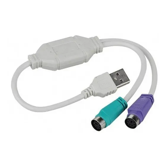 Cabo conversor USB/PS2. Plugs 1 x USB A Macho + 2 x MiniDim PS2 Fêmea Mouse e Teclado. USB 2.0 e 1.1