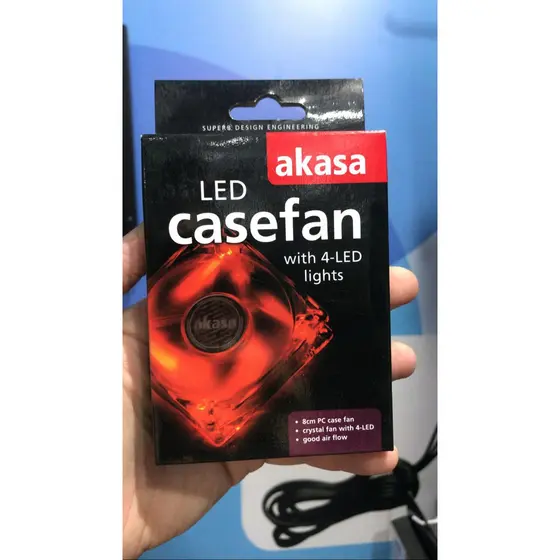 Casefan Led Vermelho Akasa Com 4 Led Lights = Fan Cooler Ventuinha Ventilador = Acrilico Cristal = 80mm 80x80x25mm 8cm = 12v = 2500 Rpm = 23.5db = 32.37 Cfm = Conector 3 Vias Placa Mãe