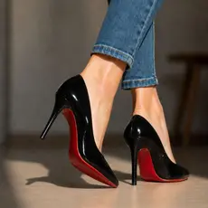 Sapato Feminino Scarpin Salto Vermelho Altura 9,5 cm médio Palmilha Confort Verniz Preto,Off,Nude