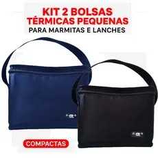Kit 2 Bolsas Térmicas Pequenas para Marmita Lanche Fitness Escolar Compactas Reforçadas com Zíper